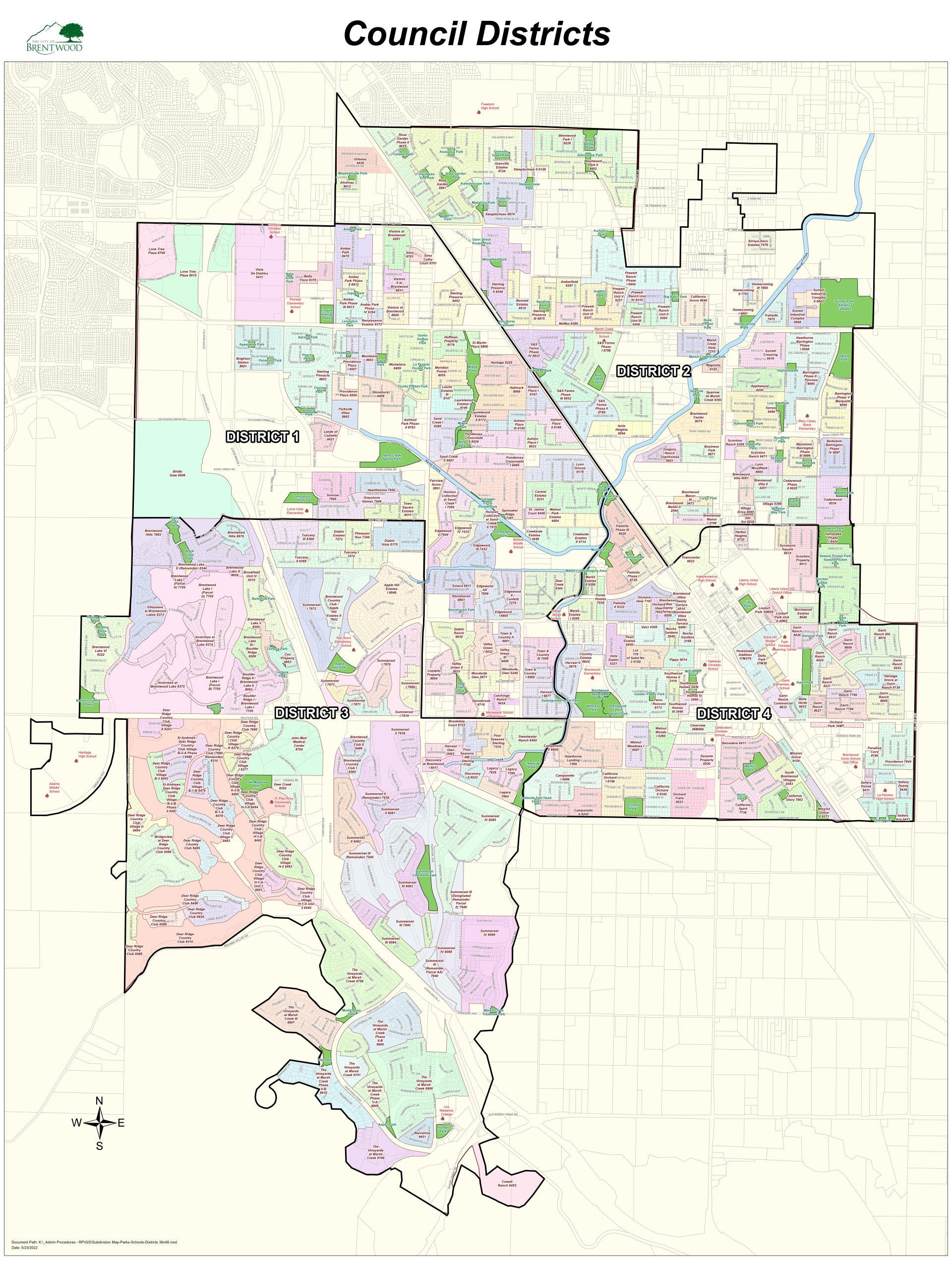 Subdivision Map-Parks-Schools-Districts 36x48